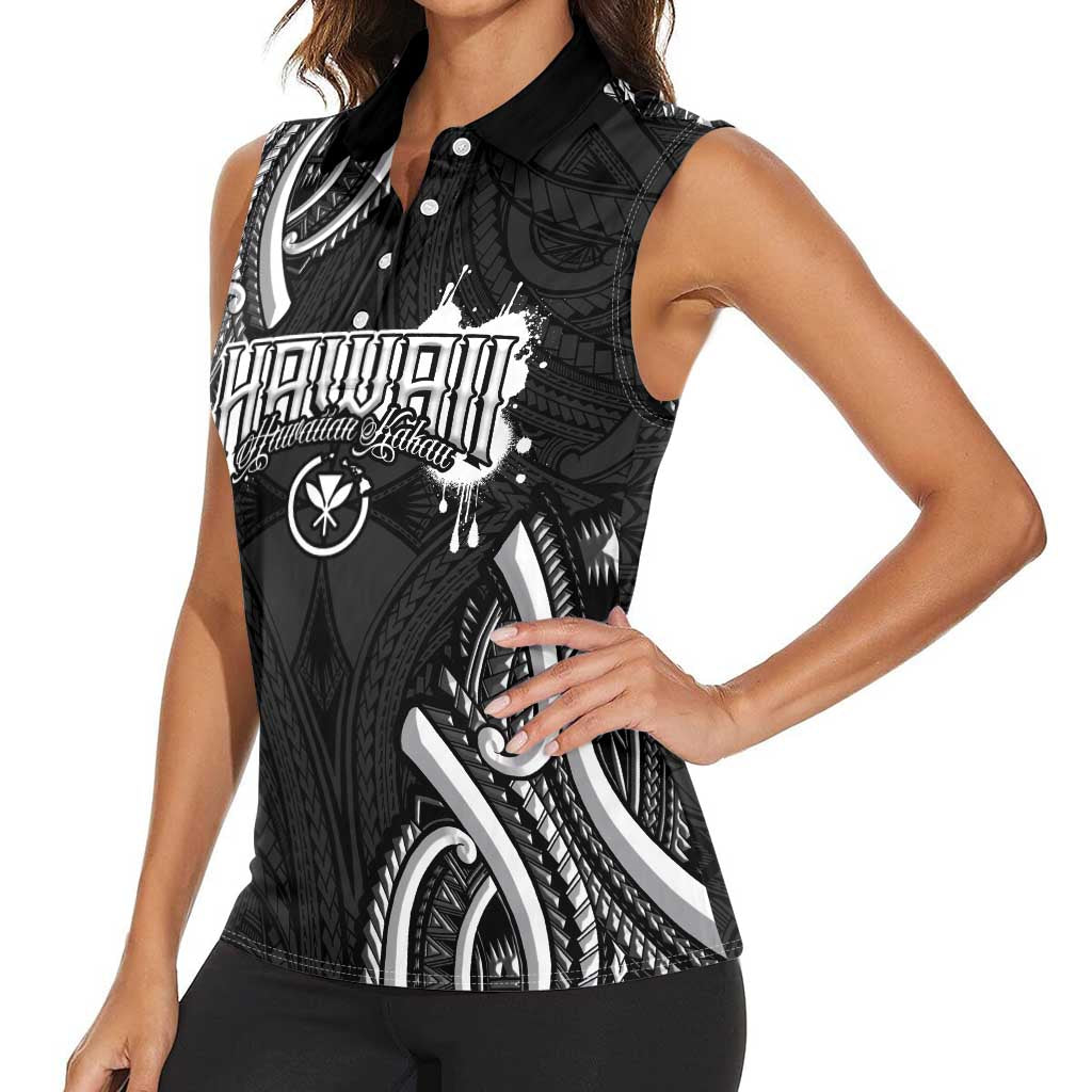 Traditional Art Hawaiian Kakau Tattoos Women Sleeveless Polo Shirt White - Polynesian Pride