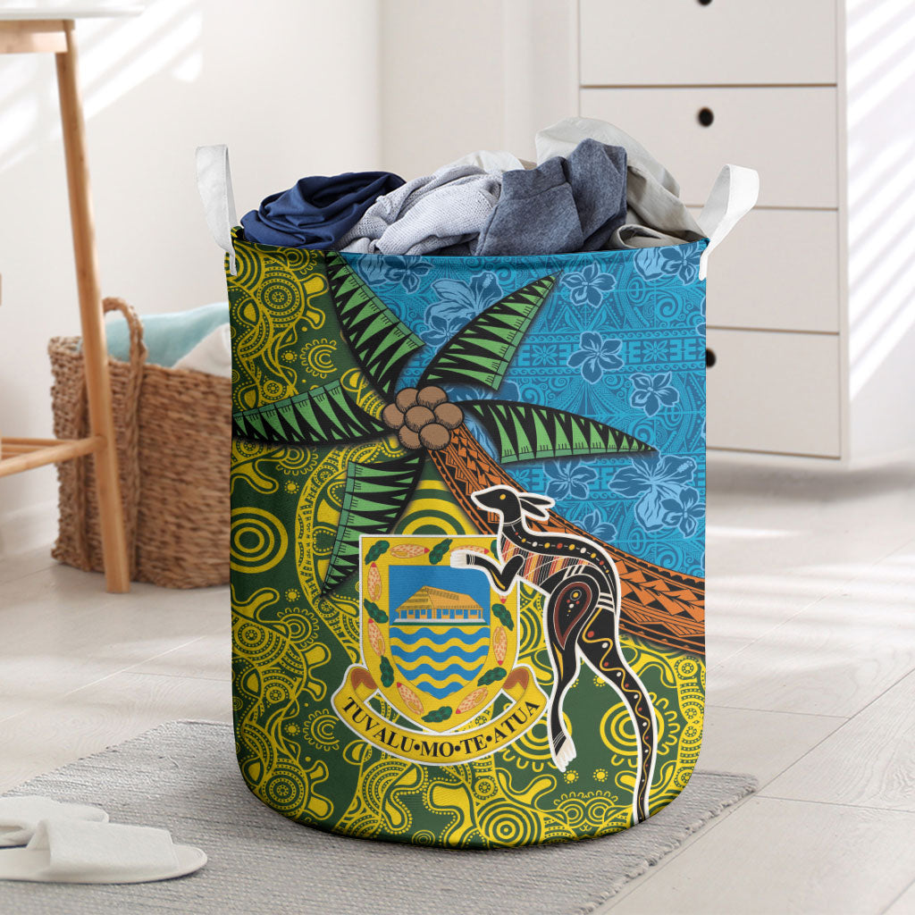 Tuvalu and Australia Together Laundry Basket Tapa Pattern and Aboriginal mix Culture