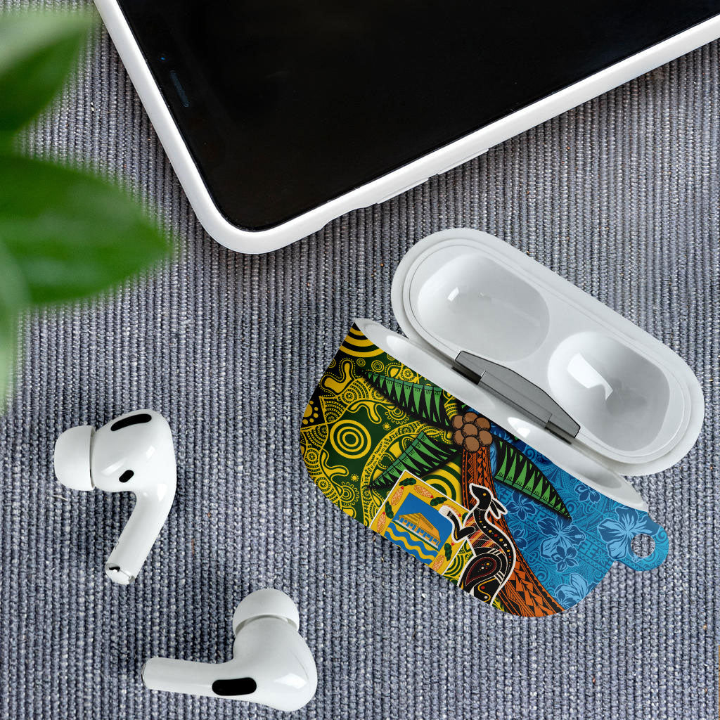 Tuvalu and Australia Together AirPods Case Tapa Pattern and Aboriginal mix Culture