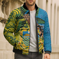 Tuvalu and Australia Together Bomber Puffer Jacket Tapa Pattern and Aboriginal mix Culture