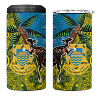 Tuvalu and Australia Together 4 in 1 Can Cooler Tumbler Tapa Pattern and Aboriginal mix Culture
