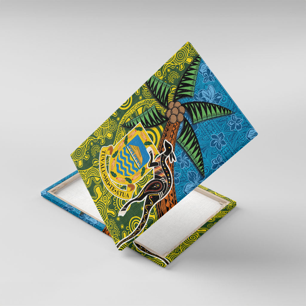 Tuvalu and Australia Together Canvas Wall Art Tapa Pattern and Aboriginal mix Culture