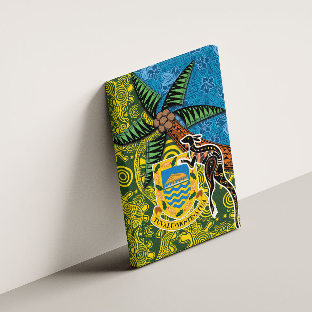 Tuvalu and Australia Together Canvas Wall Art Tapa Pattern and Aboriginal mix Culture