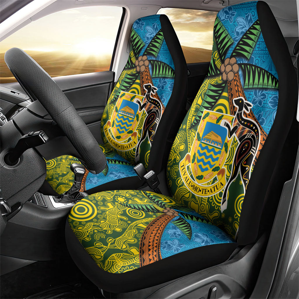 Tuvalu and Australia Together Car Seat Cover Tapa Pattern and Aboriginal mix Culture