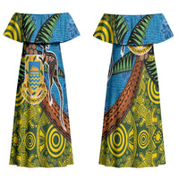 Tuvalu and Australia Together Couples Matching Off Shoulder Maxi Dress and Hawaiian Shirt Tapa Pattern and Aboriginal mix Culture