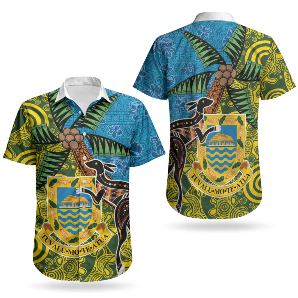 Tuvalu and Australia Together Couples Matching Tank Maxi Dress and Hawaiian Shirt Tapa Pattern and Aboriginal mix Culture