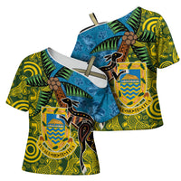 Tuvalu and Australia Together Cross Shoulder Shirt Tapa Pattern and Aboriginal mix Culture