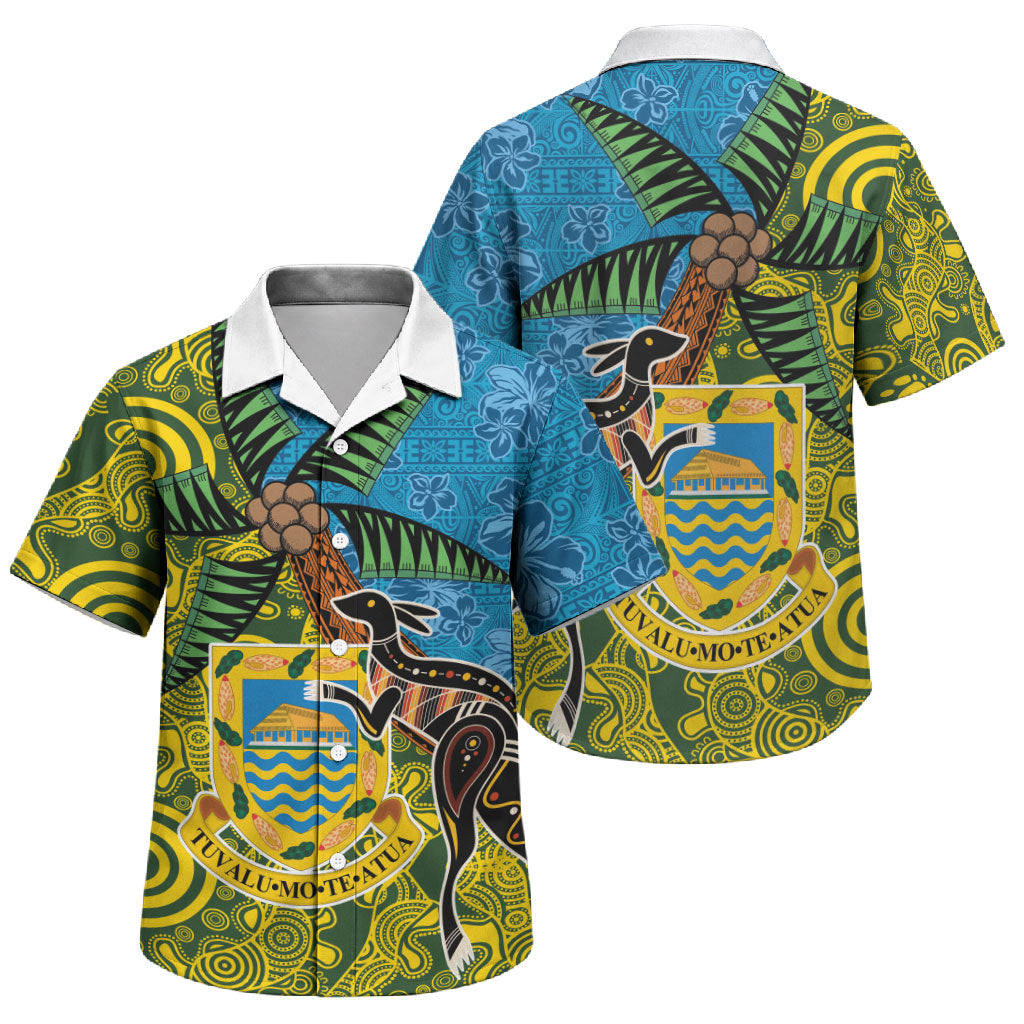 Tuvalu and Australia Together Family Matching Off Shoulder Maxi Dress and Hawaiian Shirt Tapa Pattern and Aboriginal mix Culture