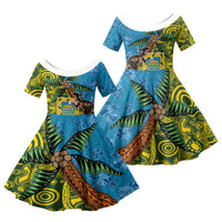 Tuvalu and Australia Together Family Matching Off Shoulder Short Dress and Hawaiian Shirt Tapa Pattern and Aboriginal mix Culture