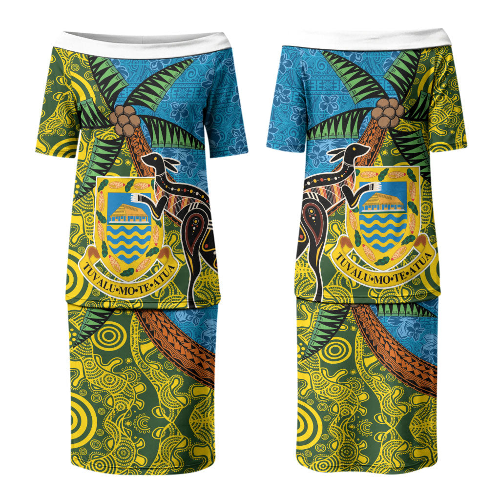 Tuvalu and Australia Together Family Matching Puletasi and Hawaiian Shirt Tapa Pattern and Aboriginal mix Culture