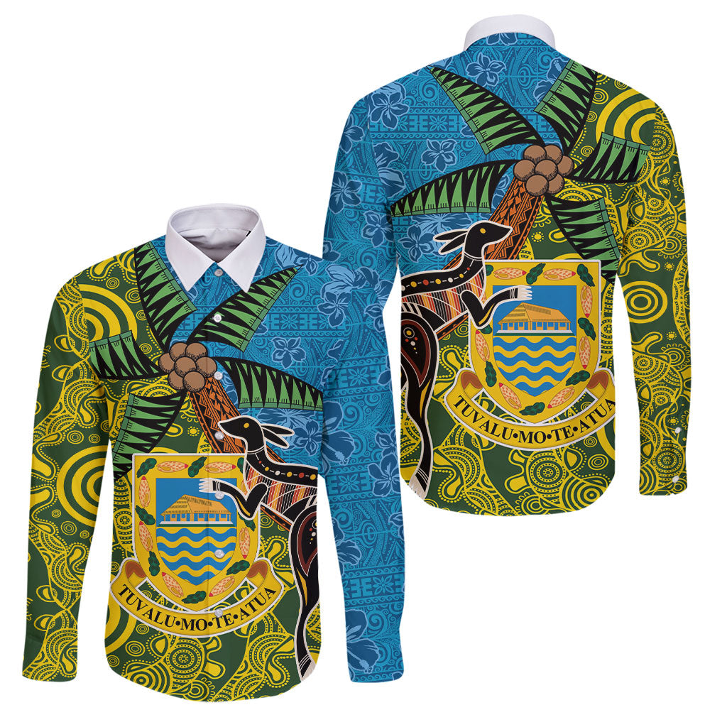 Tuvalu and Australia Together Family Matching Tank Maxi Dress and Hawaiian Shirt Tapa Pattern and Aboriginal mix Culture