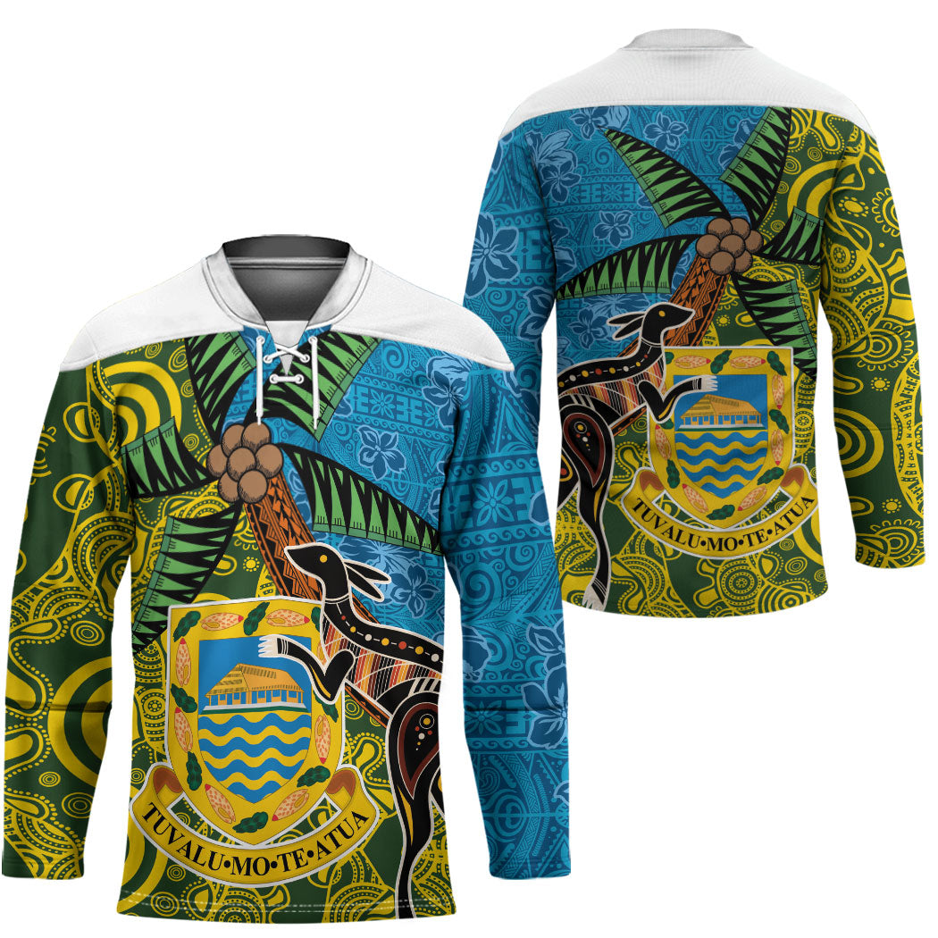 Tuvalu and Australia Together Hockey Jersey Tapa Pattern and Aboriginal mix Culture