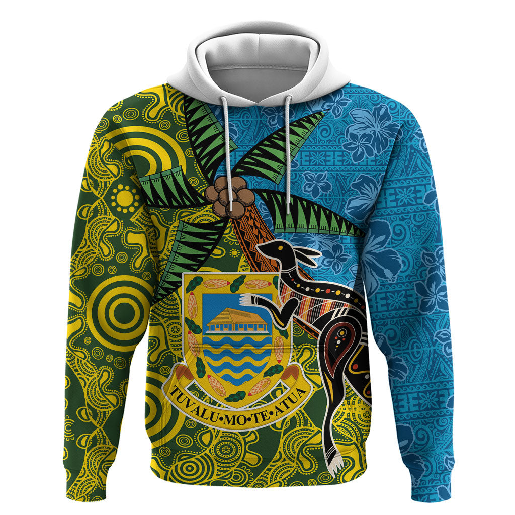 Tuvalu and Australia Together Hoodie Tapa Pattern and Aboriginal mix Culture