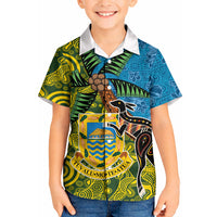 Tuvalu and Australia Together Kid Hawaiian Shirt Tapa Pattern and Aboriginal mix Culture