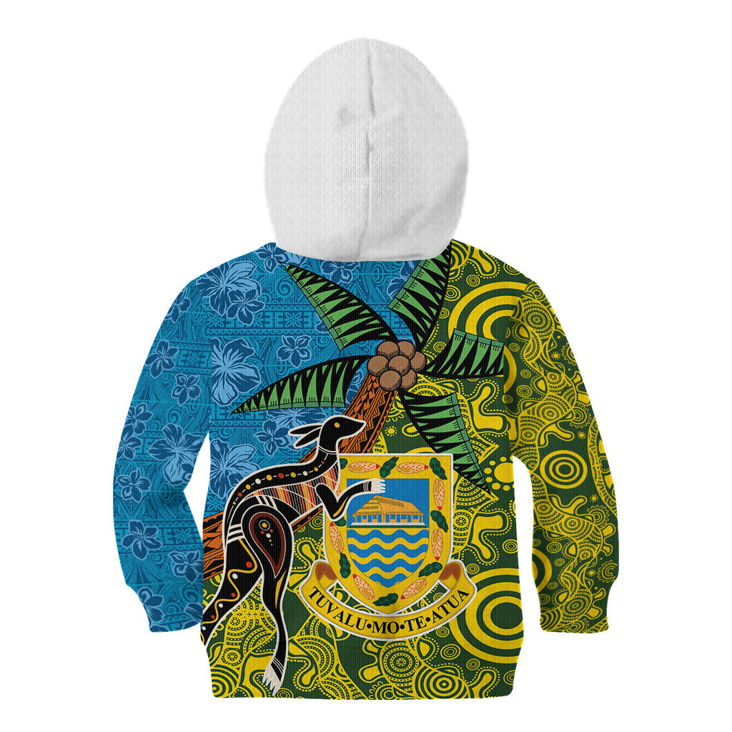 Tuvalu and Australia Together Kid Hoodie Tapa Pattern and Aboriginal mix Culture