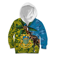 Tuvalu and Australia Together Kid Hoodie Tapa Pattern and Aboriginal mix Culture