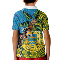 Tuvalu and Australia Together Kid Polo Shirt Tapa Pattern and Aboriginal mix Culture