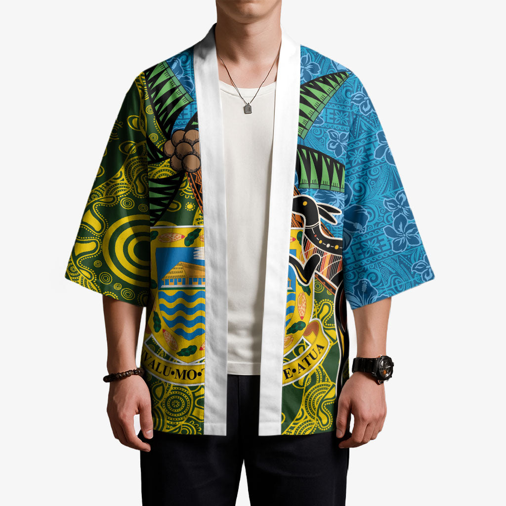 Tuvalu and Australia Together Kimono Tapa Pattern and Aboriginal mix Culture