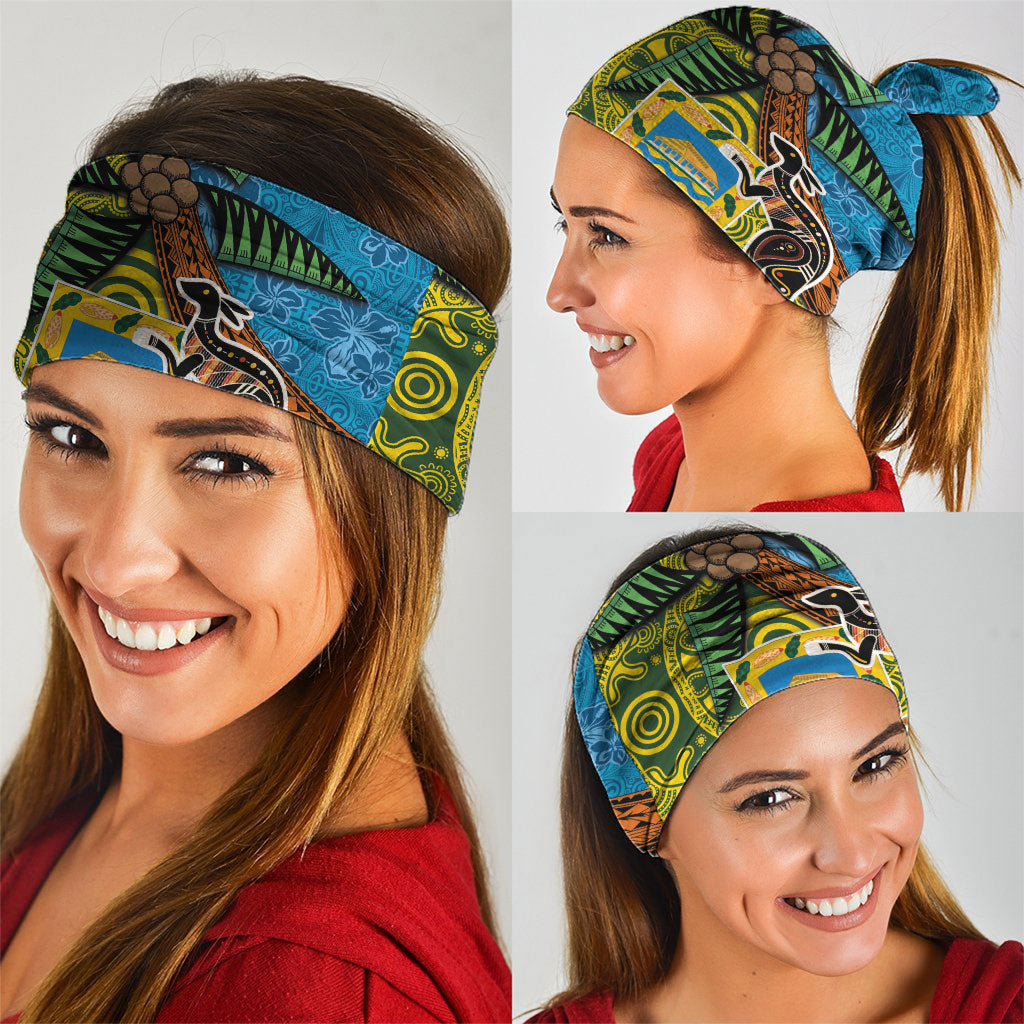 Tuvalu and Australia Together Neck Gaiter Tapa Pattern and Aboriginal mix Culture