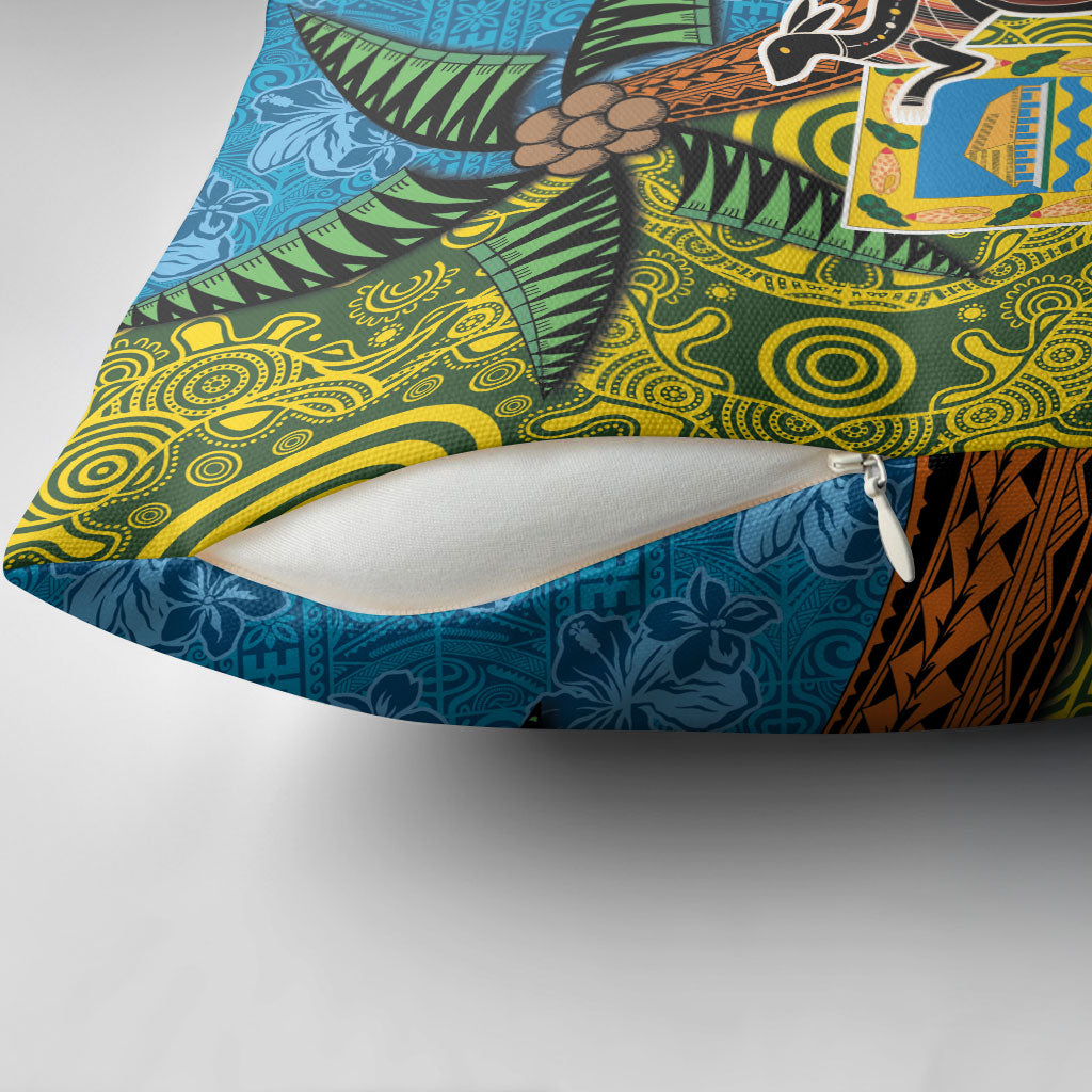 Tuvalu and Australia Together Pillow Cover Tapa Pattern and Aboriginal mix Culture