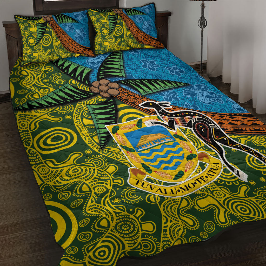 Tuvalu and Australia Together Quilt Bed Set Tapa Pattern and Aboriginal mix Culture