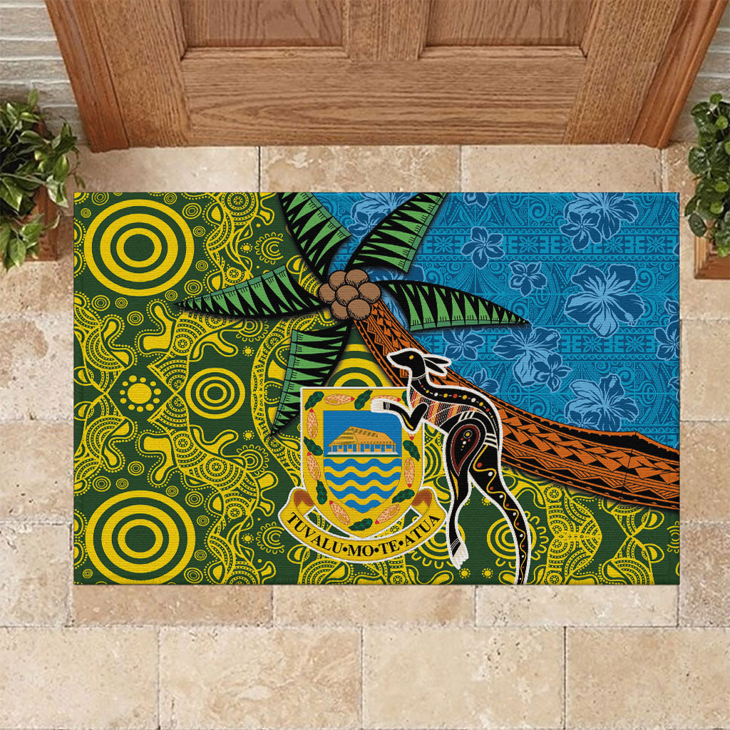 Tuvalu and Australia Together Rubber Doormat Tapa Pattern and Aboriginal mix Culture