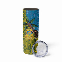 Tuvalu and Australia Together Skinny Tumbler Tapa Pattern and Aboriginal mix Culture