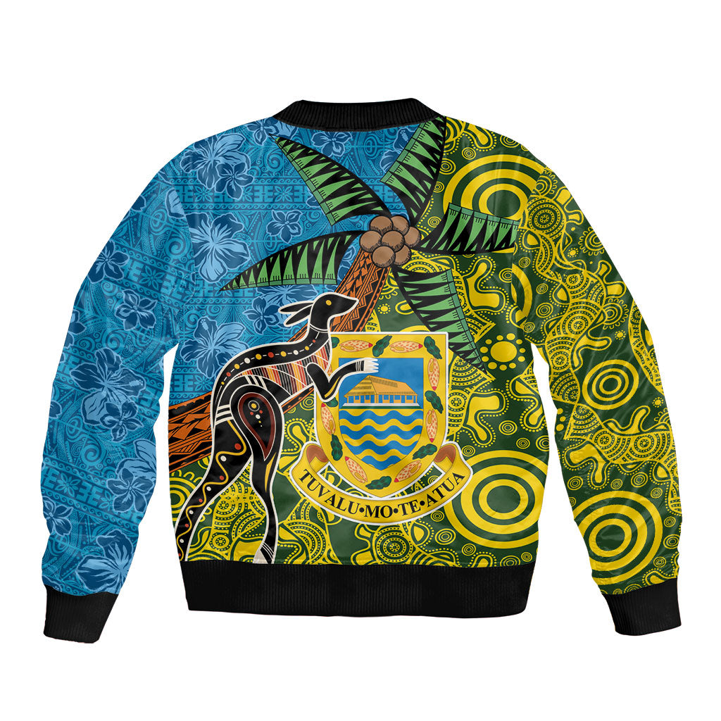 Tuvalu and Australia Together Sleeve Zip Bomber Jacket Tapa Pattern and Aboriginal mix Culture