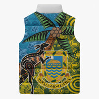 Tuvalu and Australia Together Sleeveless Puffer Jacket Tapa Pattern and Aboriginal mix Culture