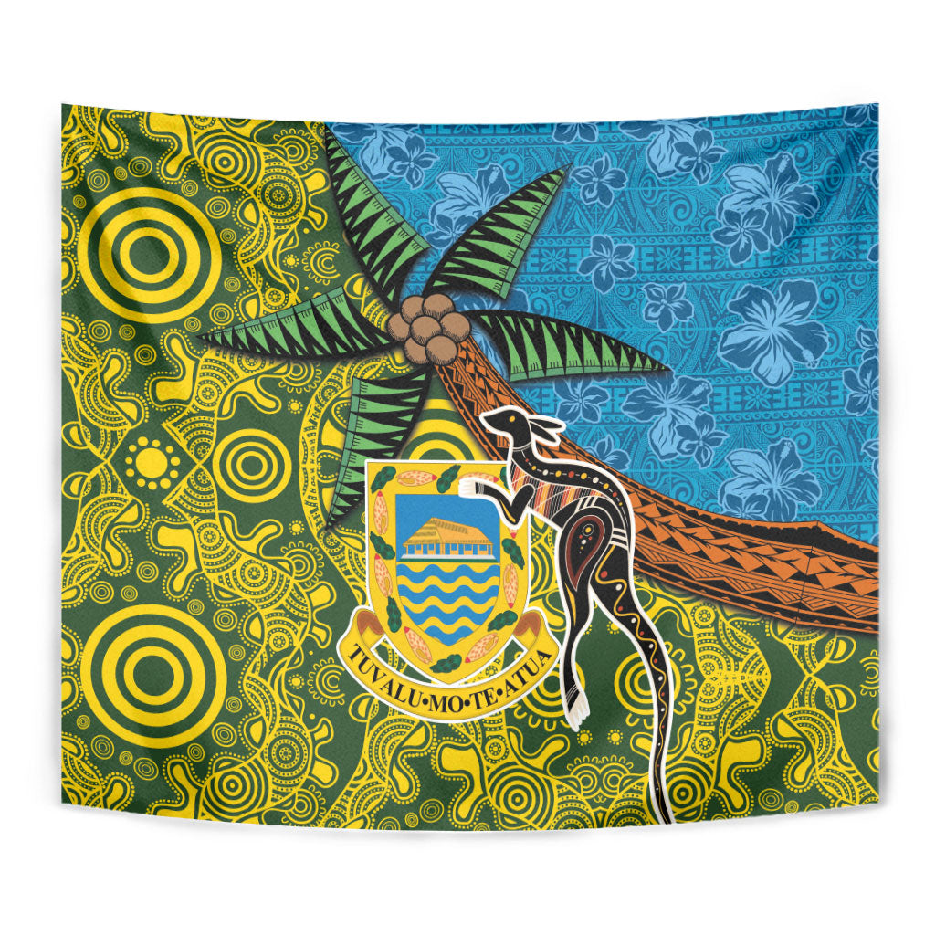 Tuvalu and Australia Together Tapestry Tapa Pattern and Aboriginal mix Culture