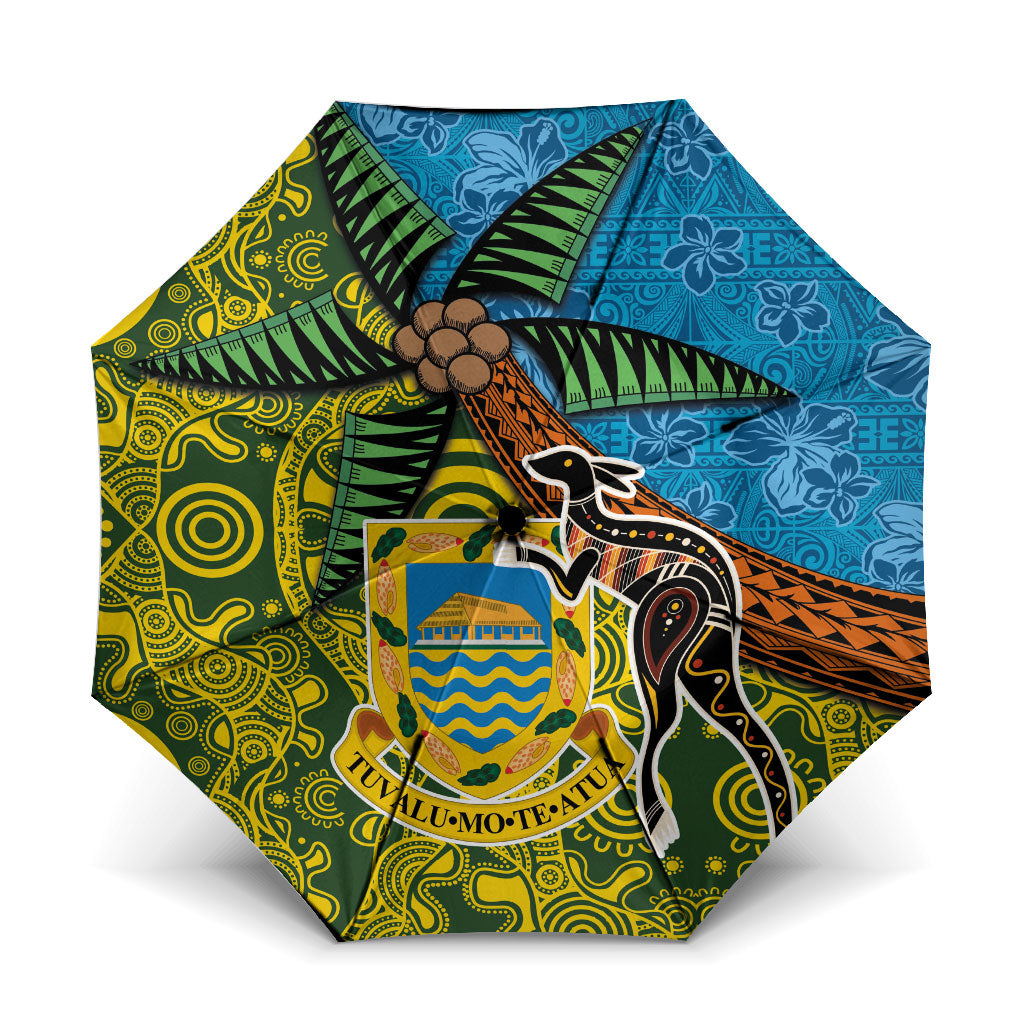 Tuvalu and Australia Together Umbrella Tapa Pattern and Aboriginal mix Culture