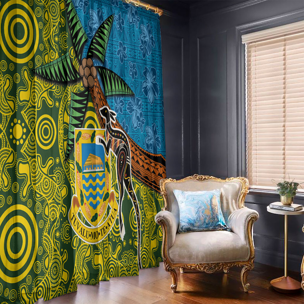 Tuvalu and Australia Together Window Curtain Tapa Pattern and Aboriginal mix Culture