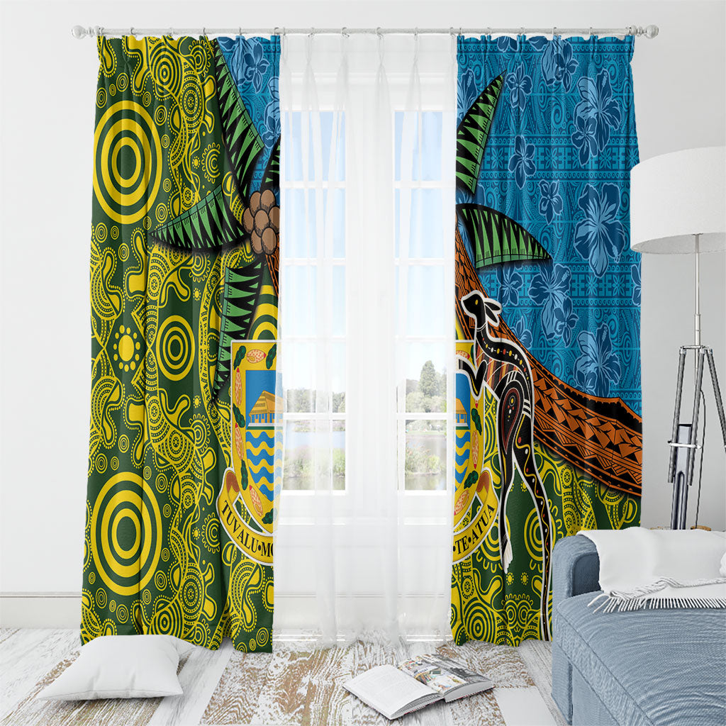 Tuvalu and Australia Together Window Curtain Tapa Pattern and Aboriginal mix Culture