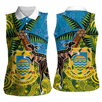Tuvalu and Australia Together Women Sleeveless Polo Shirt Tapa Pattern and Aboriginal mix Culture