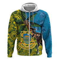 Tuvalu and Australia Together Zip Hoodie Tapa Pattern and Aboriginal mix Culture