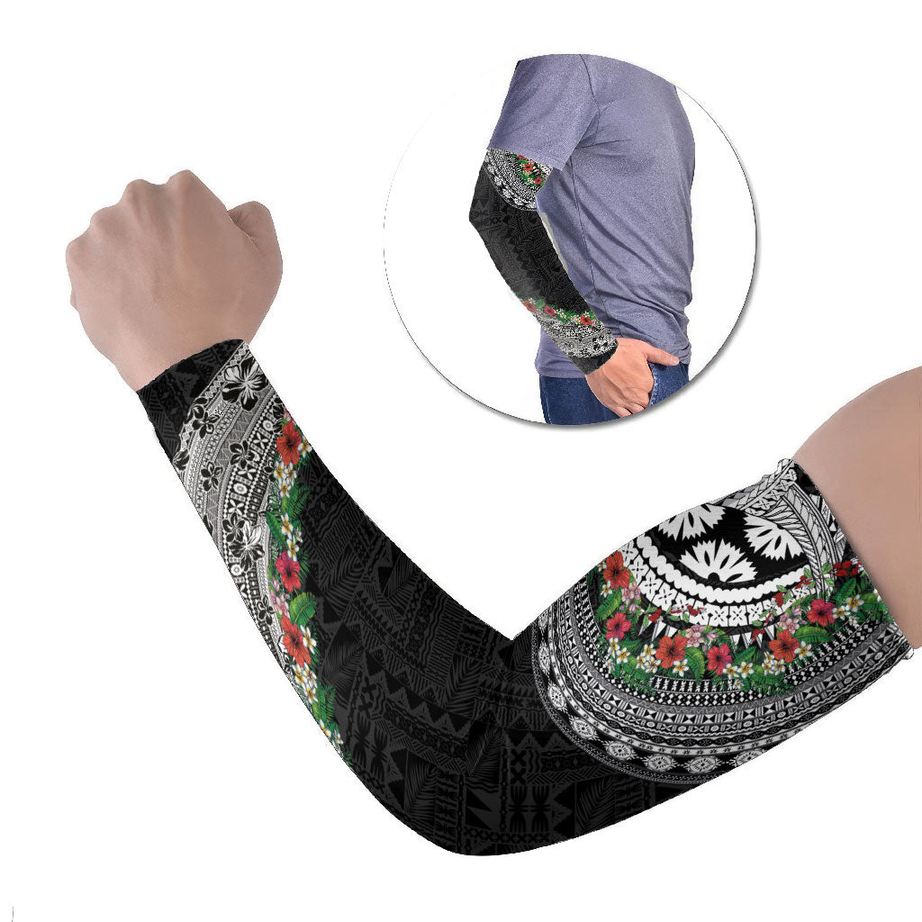 Fiji Hibiscus Arm Sleeves Tapa Masi Motifs with Tropical Plants