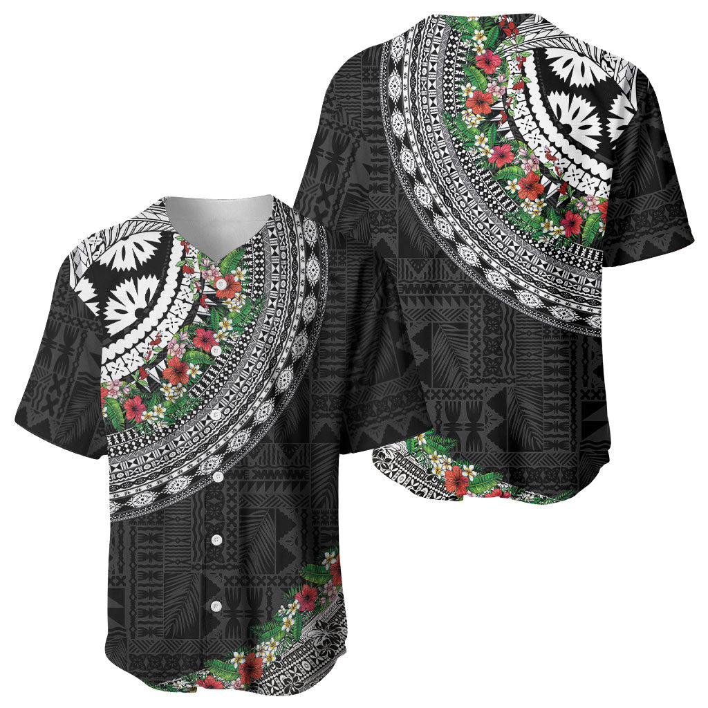 Fiji Hibiscus Baseball Jersey Tapa Masi Motifs with Tropical Plants