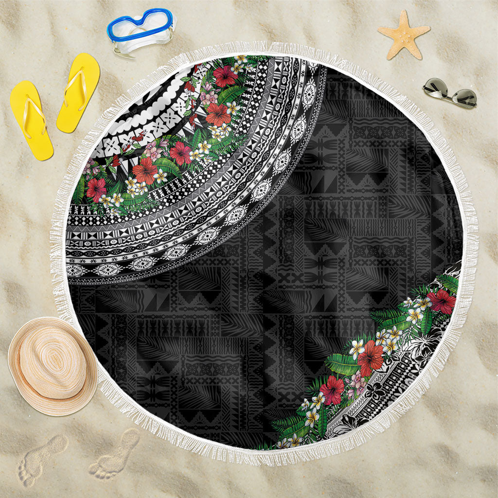 Fiji Hibiscus Beach Blanket Tapa Masi Motifs with Tropical Plants