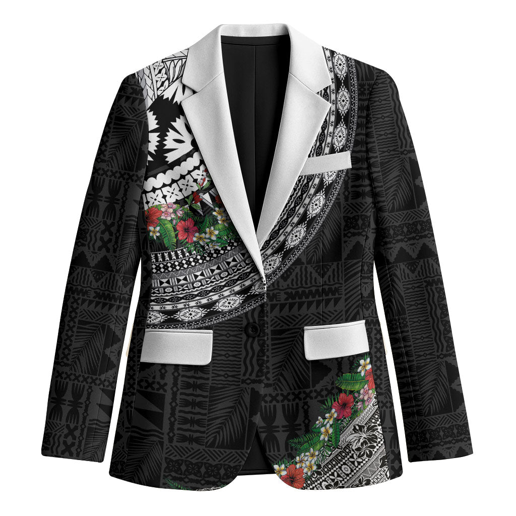 Fiji Hibiscus Blazer Tapa Masi Motifs with Tropical Plants