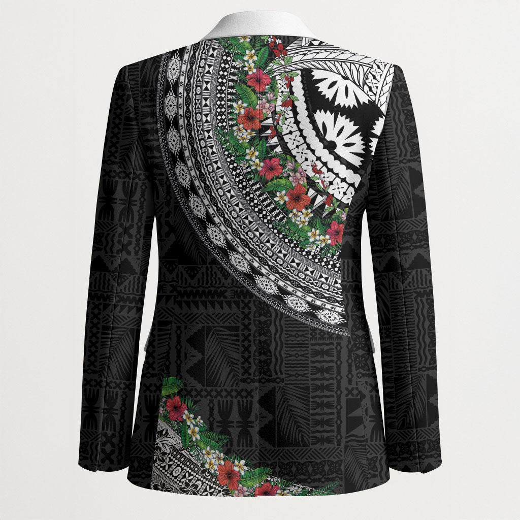 Fiji Hibiscus Blazer Tapa Masi Motifs with Tropical Plants