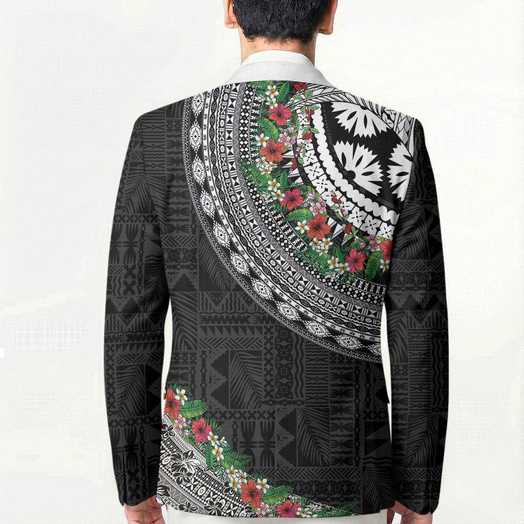 Fiji Hibiscus Blazer Tapa Masi Motifs with Tropical Plants