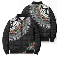 Fiji Hibiscus Bomber Puffer Jacket Tapa Masi Motifs with Tropical Plants