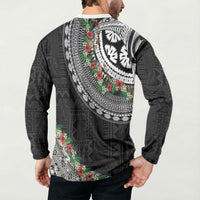 Fiji Hibiscus Button Sweatshirt Tapa Masi Motifs with Tropical Plants