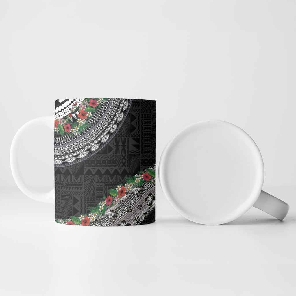 Fiji Hibiscus Ceramic Mug Tapa Masi Motifs with Tropical Plants