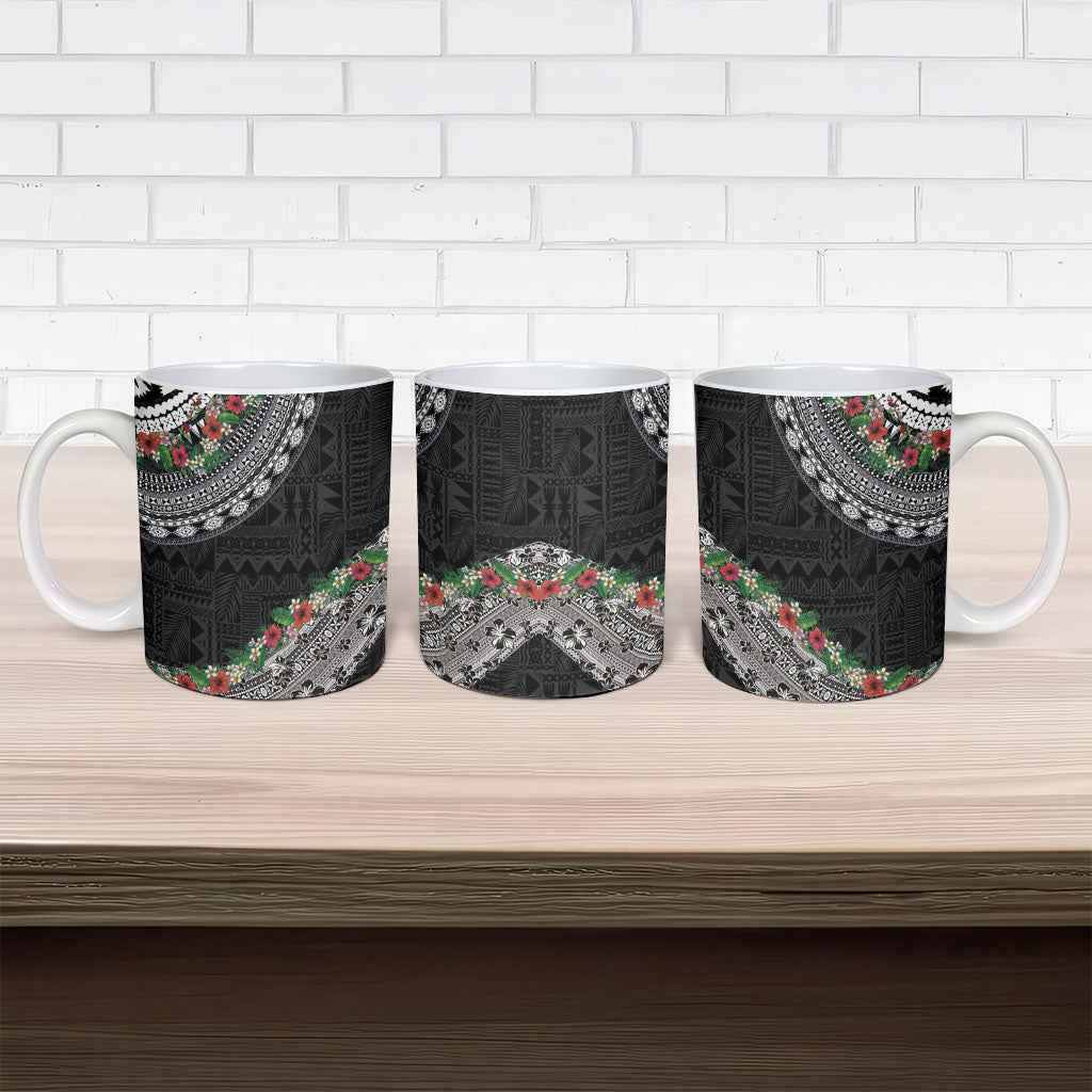 Fiji Hibiscus Ceramic Mug Tapa Masi Motifs with Tropical Plants