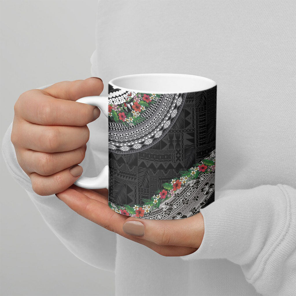 Fiji Hibiscus Ceramic Mug Tapa Masi Motifs with Tropical Plants