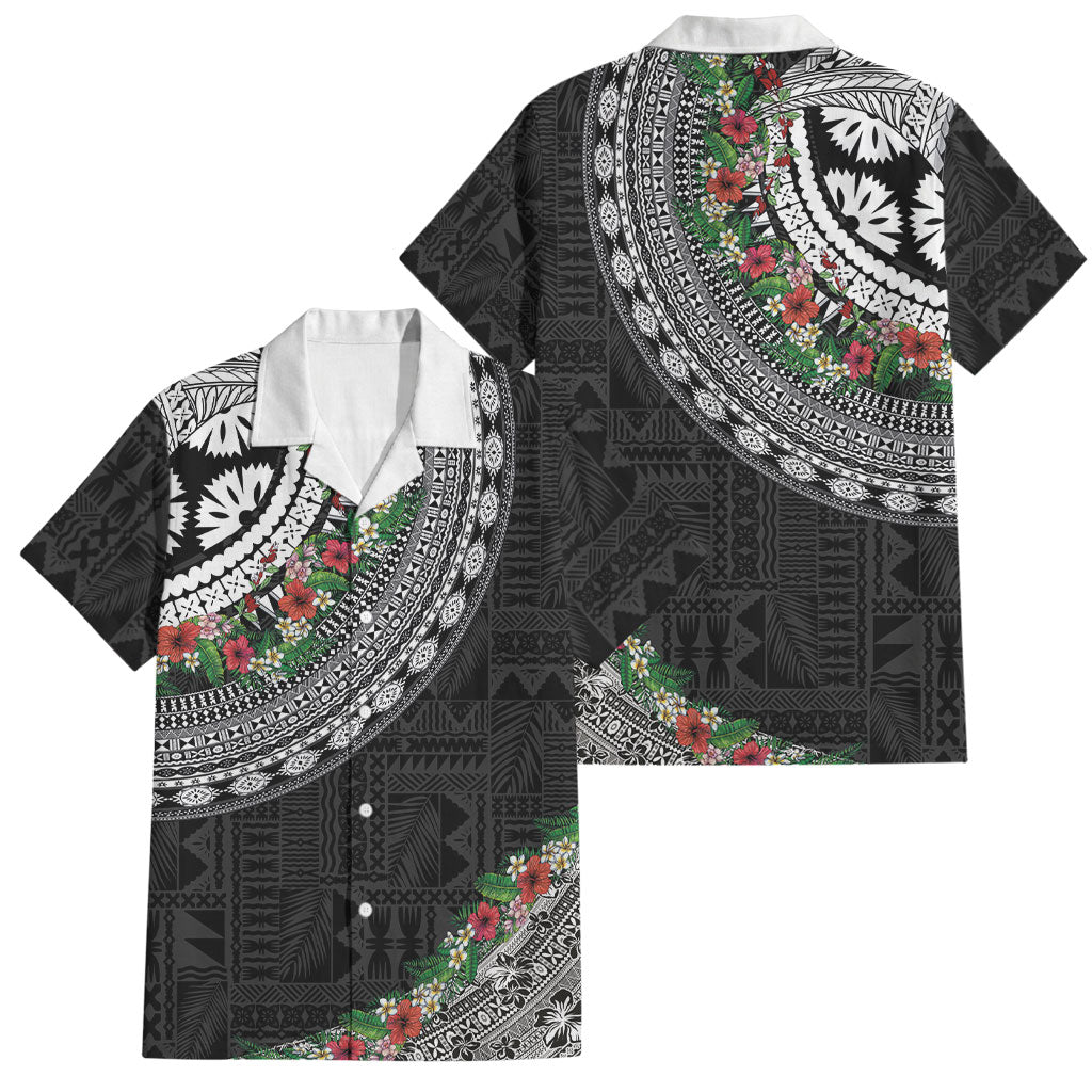 Fiji Hibiscus Family Matching Puletasi and Hawaiian Shirt Tapa Masi Motifs with Tropical Plants