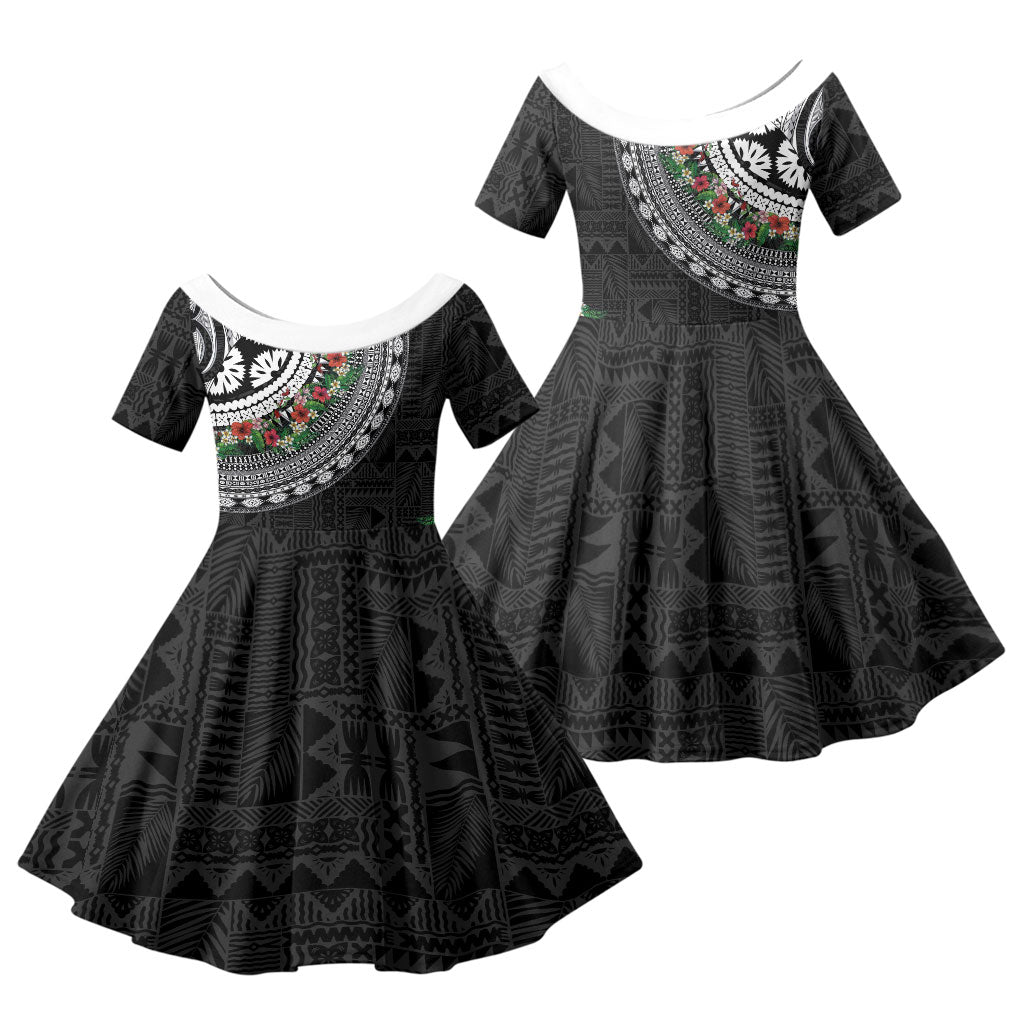 Fiji Hibiscus Family Matching Puletasi and Hawaiian Shirt Tapa Masi Motifs with Tropical Plants