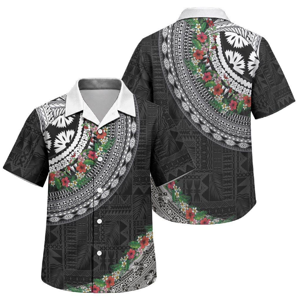 Fiji Hibiscus Family Matching Puletasi and Hawaiian Shirt Tapa Masi Motifs with Tropical Plants