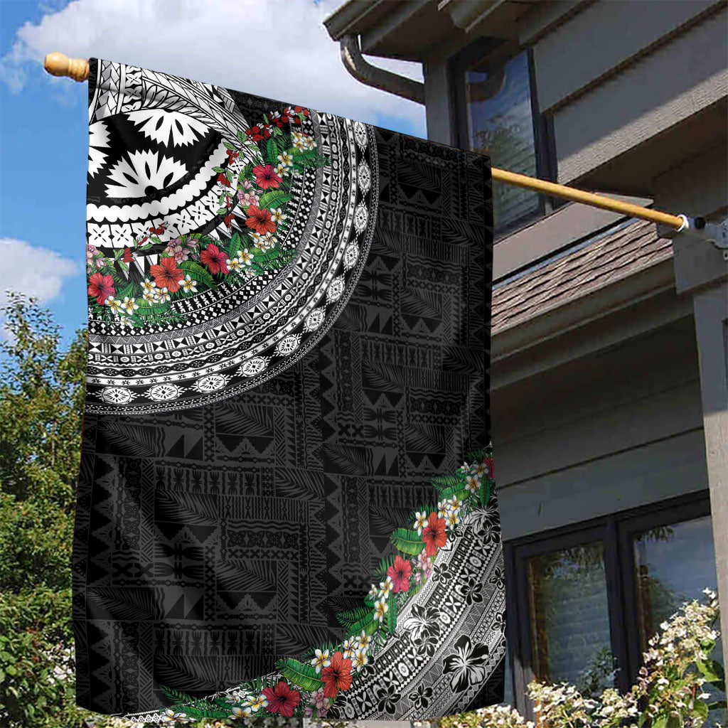 Fiji Hibiscus Garden Flag Tapa Masi Motifs with Tropical Plants